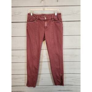 White House Black Market Women's Red Solid Low Rise Skimmer Skinny‎ Pants Size 4